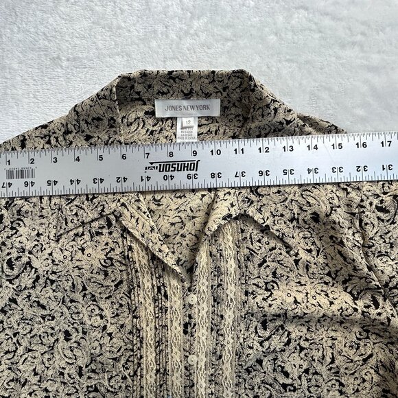 Vintage Jones New York Womens Silk Paisley Print Button Up Blouse Size 12 Beige - Picture 5 of 7